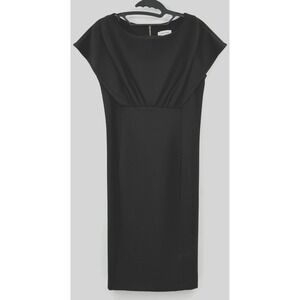 CALVIN KLEIN Solid Black‎ Crepe Stretch Shirred Dress Size 6 Gold Zipper